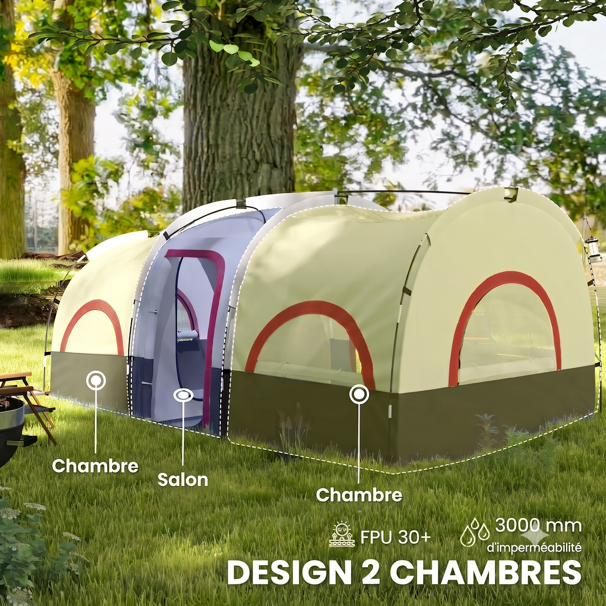 Tente Tunnel 4-6 Personnes 2 Chambres Imperméable — CampNest Outsunny Family