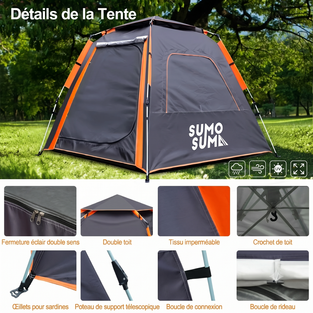 Tente Pop-Up XXL 3-4 Personnes Étanche — CampNest Horizon