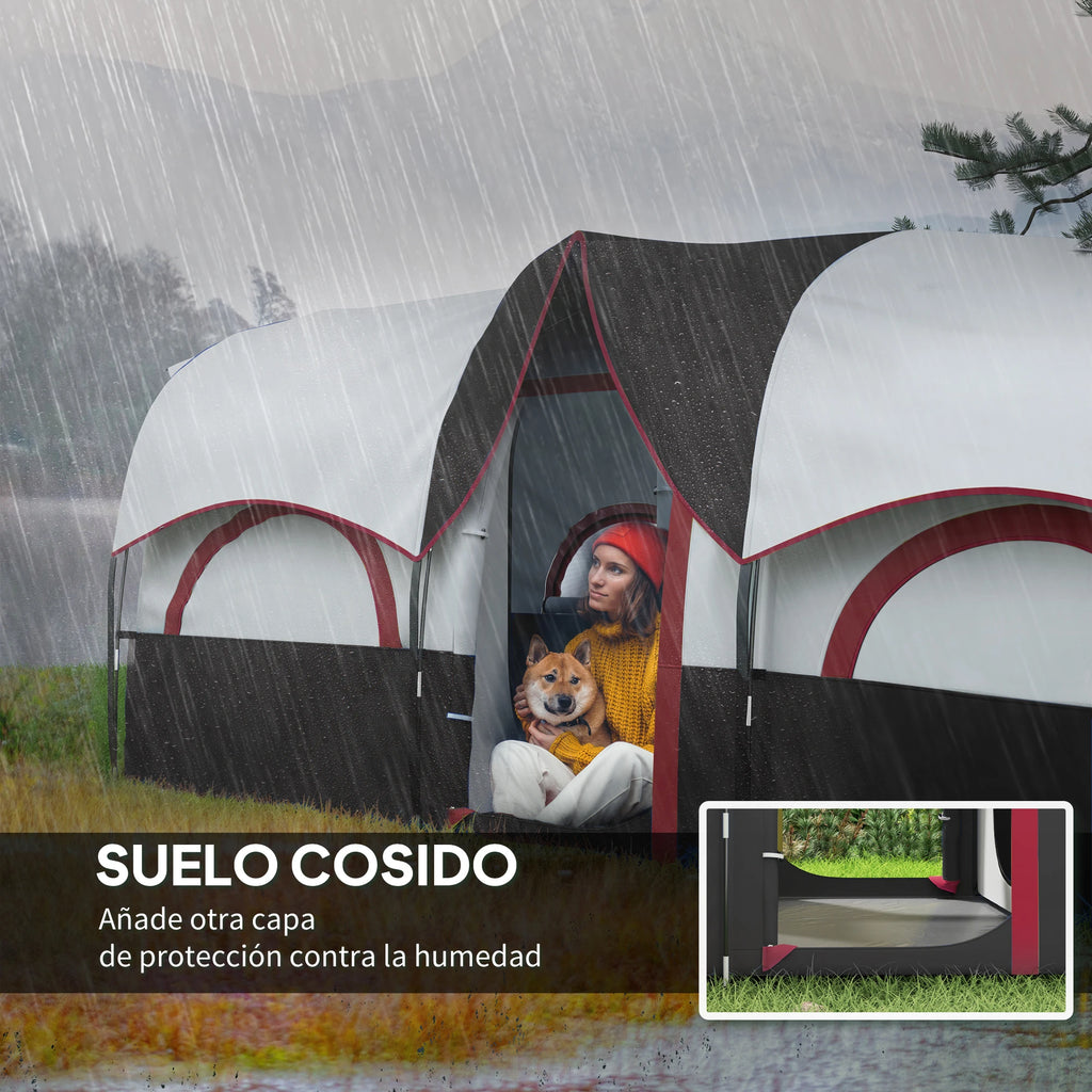 Outsunny Tunnel-Type Family Camping Tent for 4-6 People Gray White