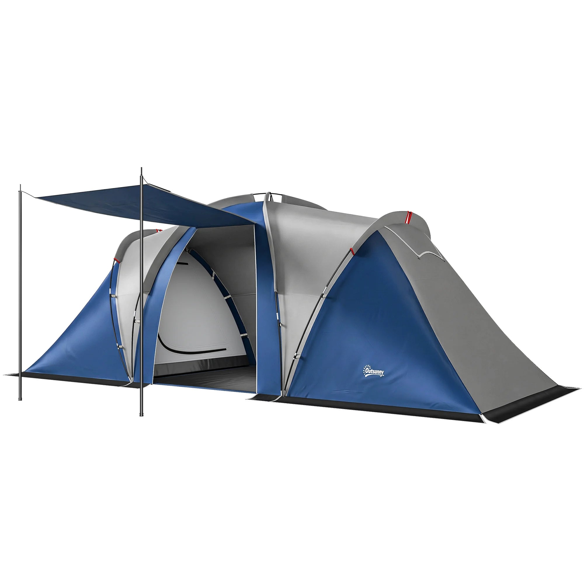 Outsunny Double layer Camping Tent family Tunnel 4-5 people 2 bedrooms and stay for 12 people blue